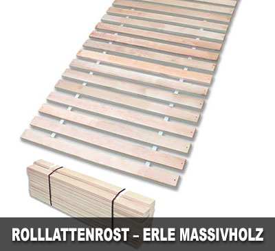 Massiver Rolllattenrost aus Erle-Massivholz für die Liegefläche von 200x80cm.